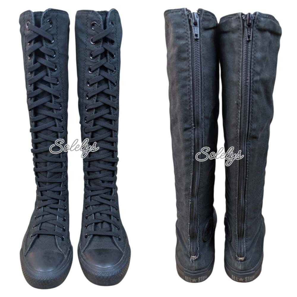 Converse 2011 XXHI Monochrome Black Custom Elastic Laced Sneaker Boot Womens 6